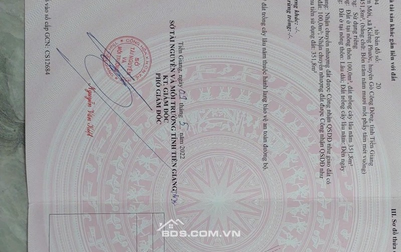 Cần bán lô đất 451.8m² mặt tiền đường nhựa HL 02 Kiểng Phước, Gò Công Đông gần KCN Gia Thuận 1-2